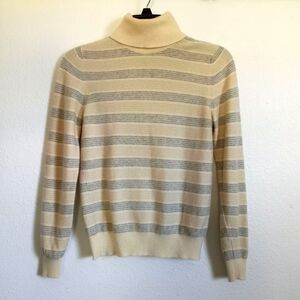 Vintage Cashmere Sweater Hawick Scotland Turtle Neck Pullover Cream Gray Small